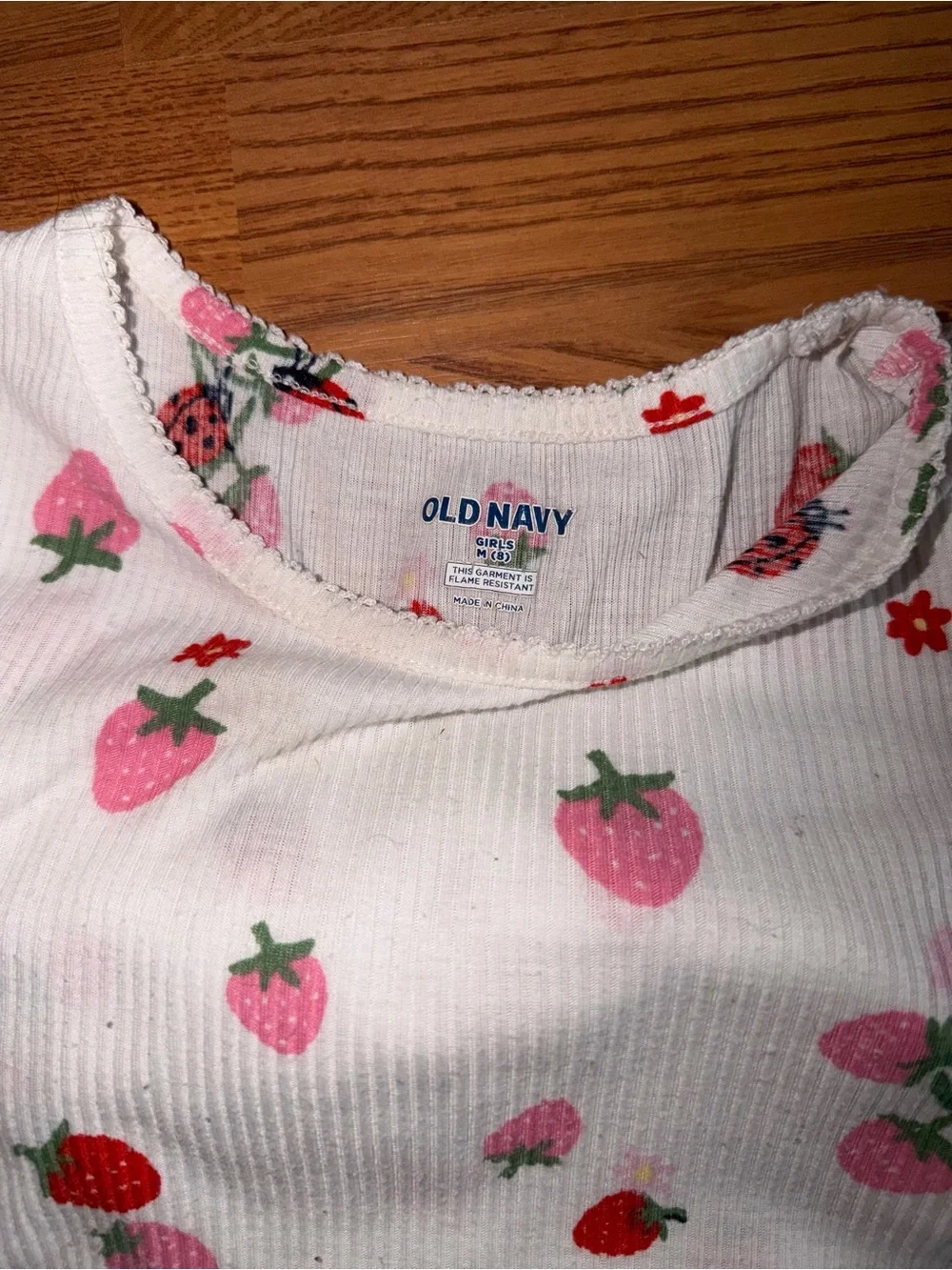 Old Navy Girls White Strawberry-Print Short Pajama Set